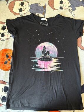 Disney Black Tee with Pastel Moonlit Little Mermaid Graphic Size Small.